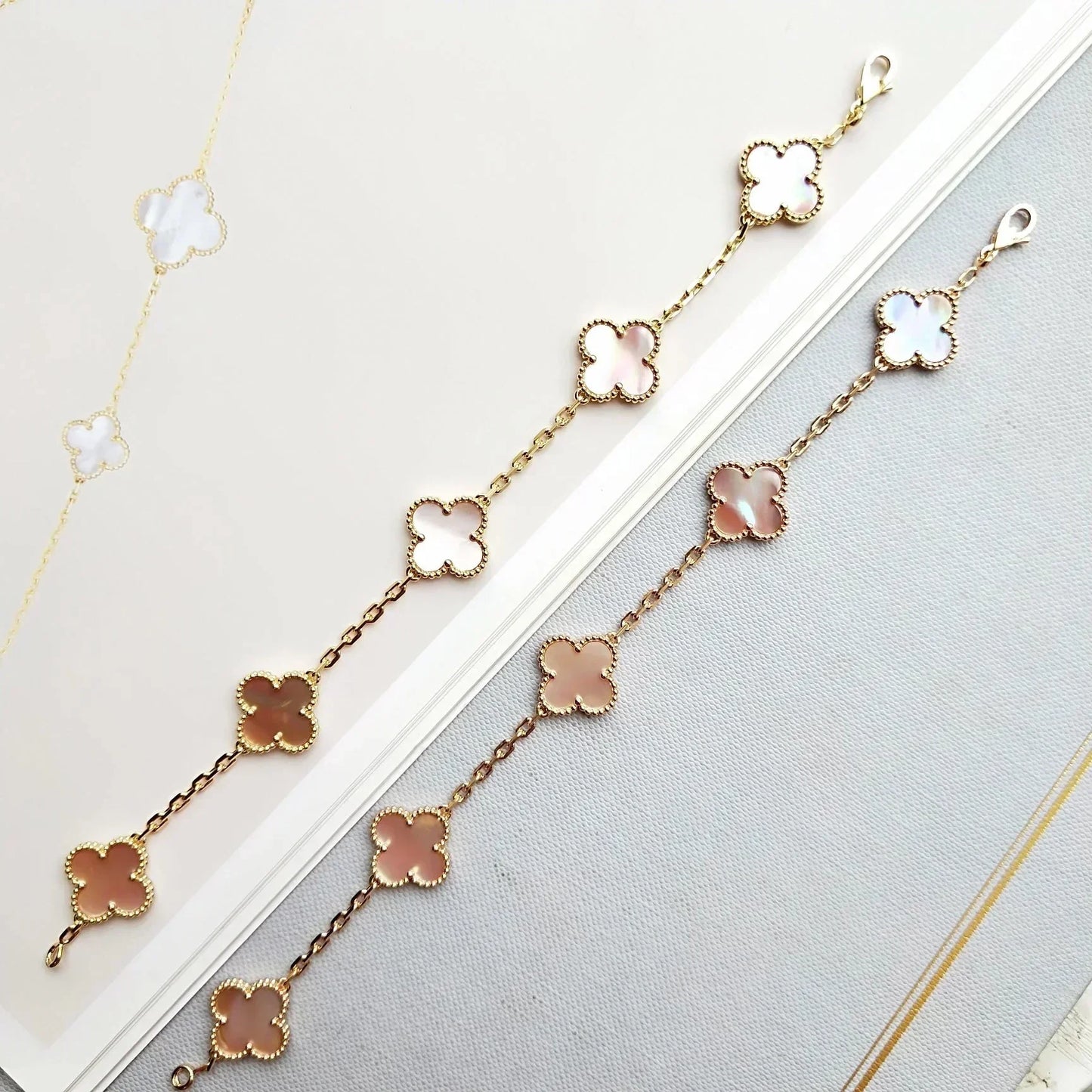 [Auream] CLOVER 5 MOTIFS  PINK MOP BRACELET COLLECTION