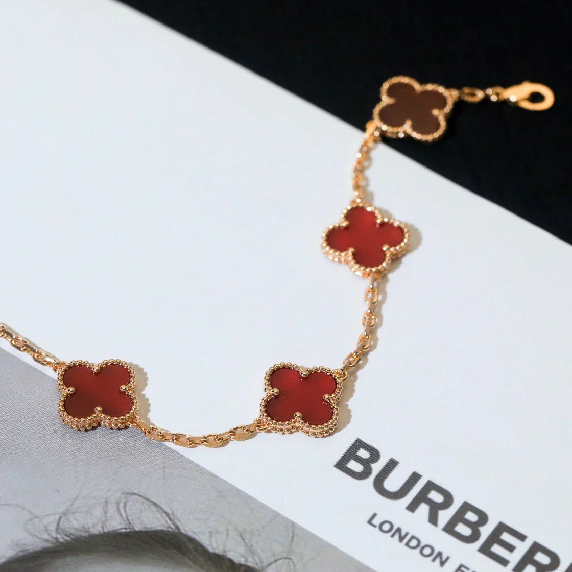 [Auream] CLOVER 5 MOTIF RED CORNELIAN BRACELET COLLECTION