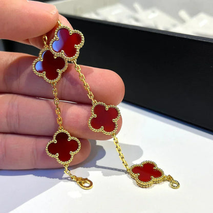 [Auream] CLOVER 5 MOTIF RED CORNELIAN BRACELET COLLECTION