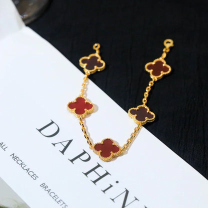 [Auream] CLOVER 5 MOTIF RED CORNELIAN BRACELET COLLECTION