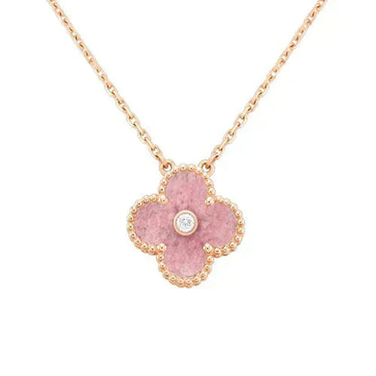 [Auream]CLOVER 15MM DIAMOND RHODONITE NECKLACE