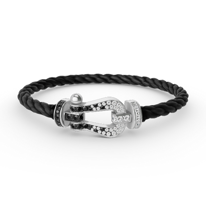[Auream]FORCE LARGE HORSESHOE BLACK WHITE DIAMOND BRACELET SILVER