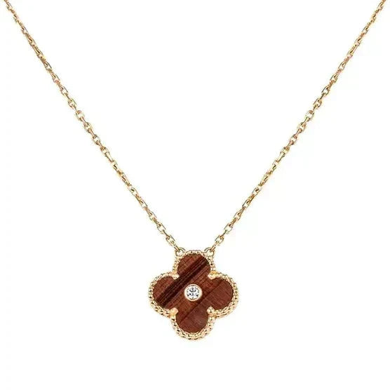 [Auream]CLOVER 15MM DIAMOND AND YELLOW TIGER'S EYE AGATE necklace