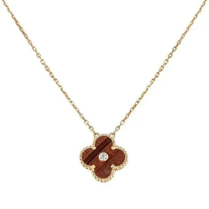 [Auream]CLOVER 15MM DIAMOND AND YELLOW TIGER'S EYE AGATE necklace
