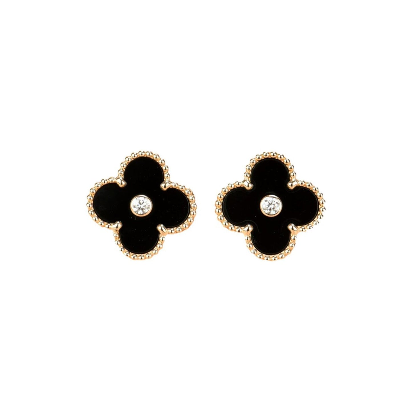 [Auream]CLOVER MEDIUM 1 MOTIFS ONYX DIAMOND EARRINGS