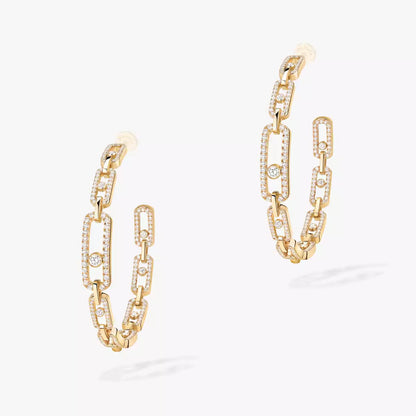 [[Auream]Move Link Diamond Hoop Earrings