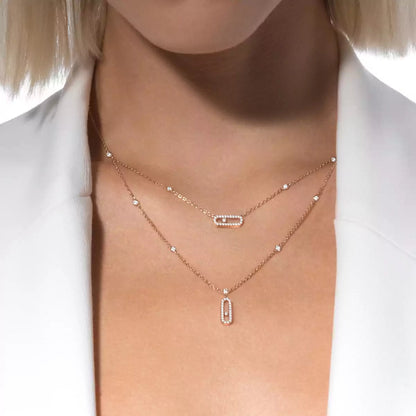 [Auream]2 Rows Rose Gold Diamond Pave_ Necklace Move Uno