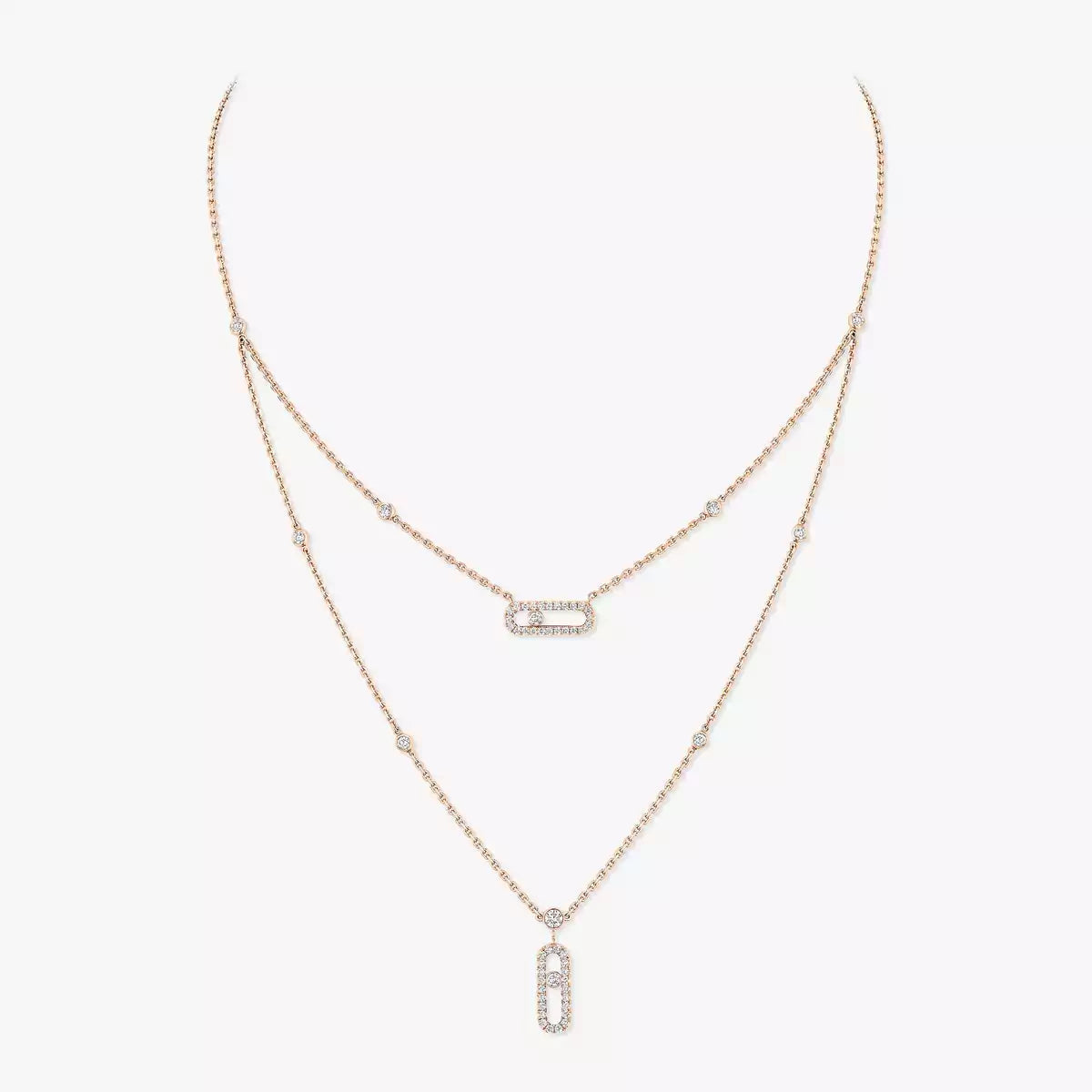 [Auream]2 Rows Rose Gold Diamond Pave_ Necklace Move Uno