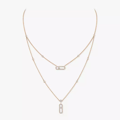 [Auream]2 Rows Rose Gold Diamond Pave_ Necklace Move Uno
