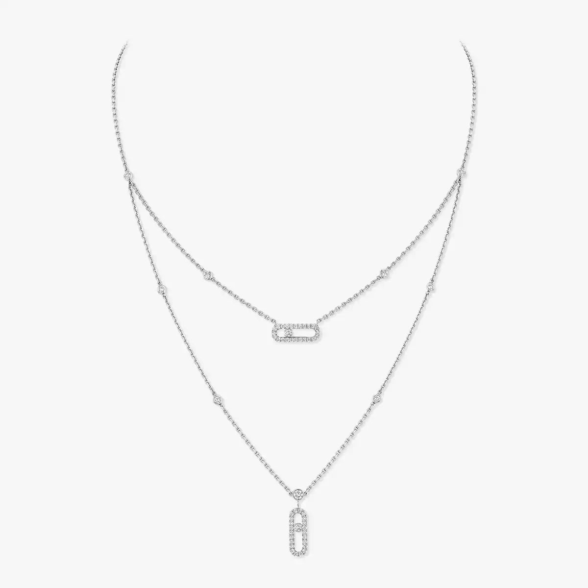[Auream]2 Rows Rose Gold Diamond Pave_ Necklace Move Uno
