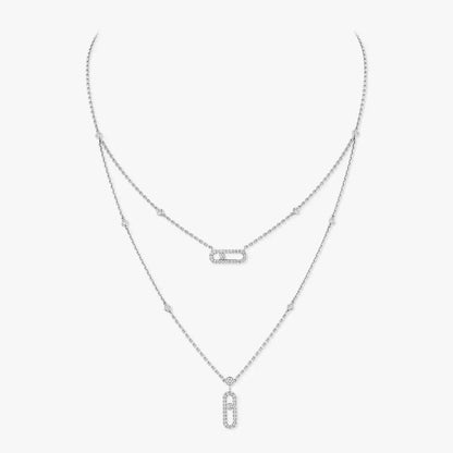 [Auream]2 Rows Rose Gold Diamond Pave_ Necklace Move Uno