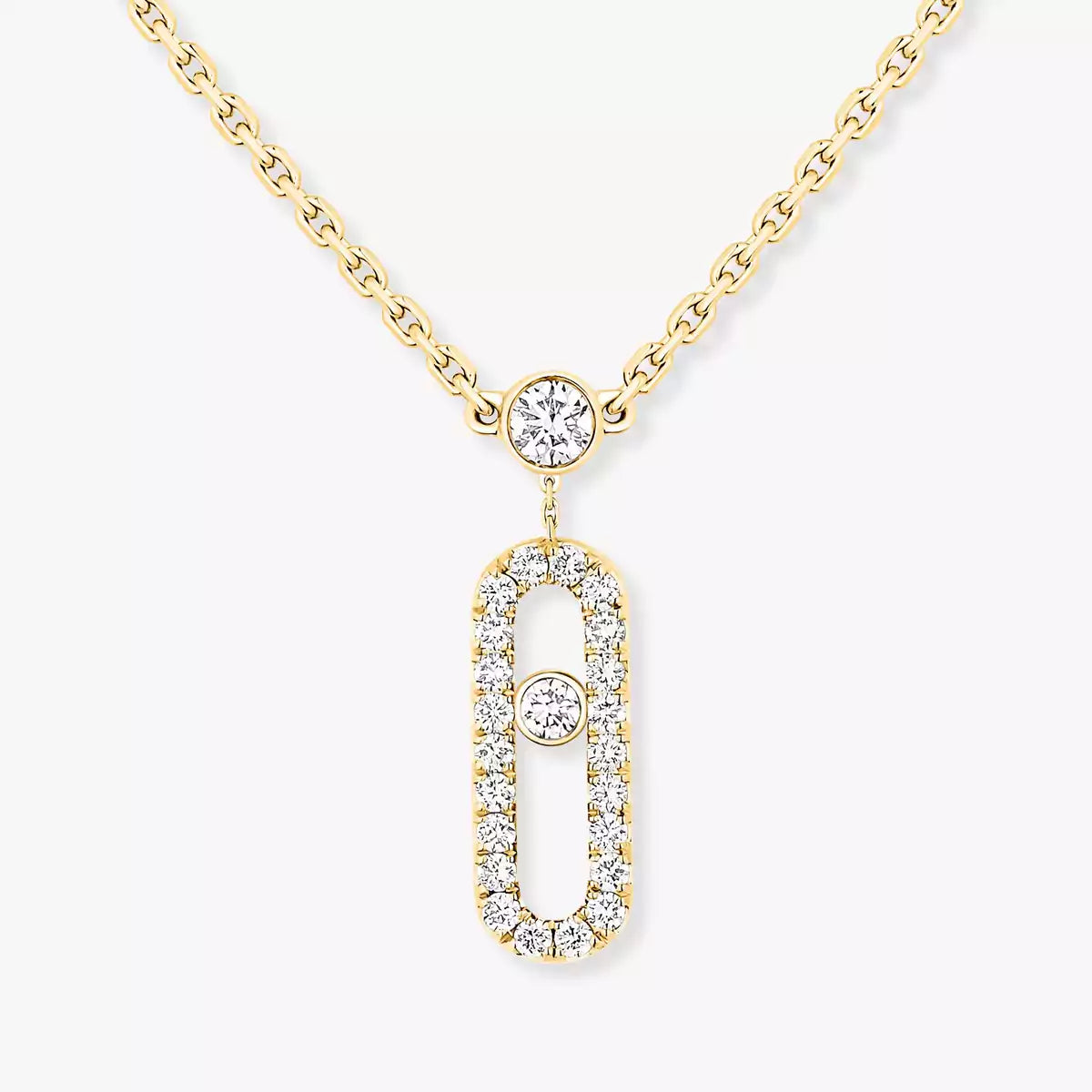 [Auream]2 Rows Rose Gold Diamond Pave_ Necklace Move Uno