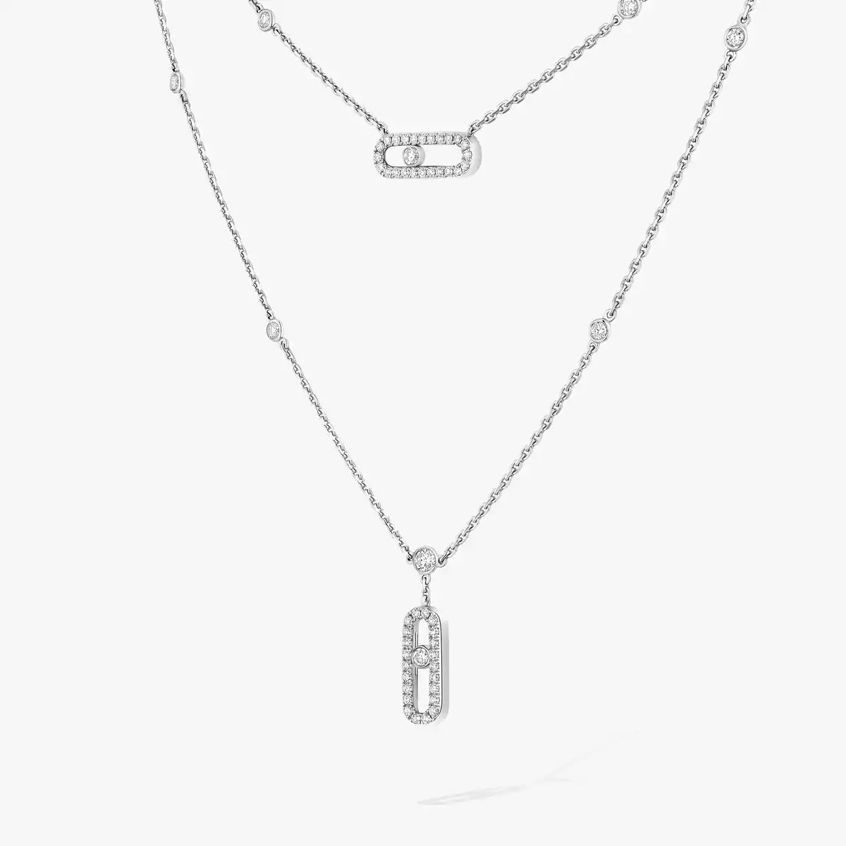 [Auream]2 Rows Rose Gold Diamond Pave_ Necklace Move Uno