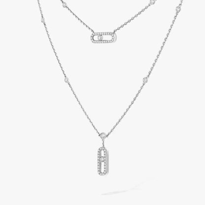 [Auream]2 Rows Rose Gold Diamond Pave_ Necklace Move Uno