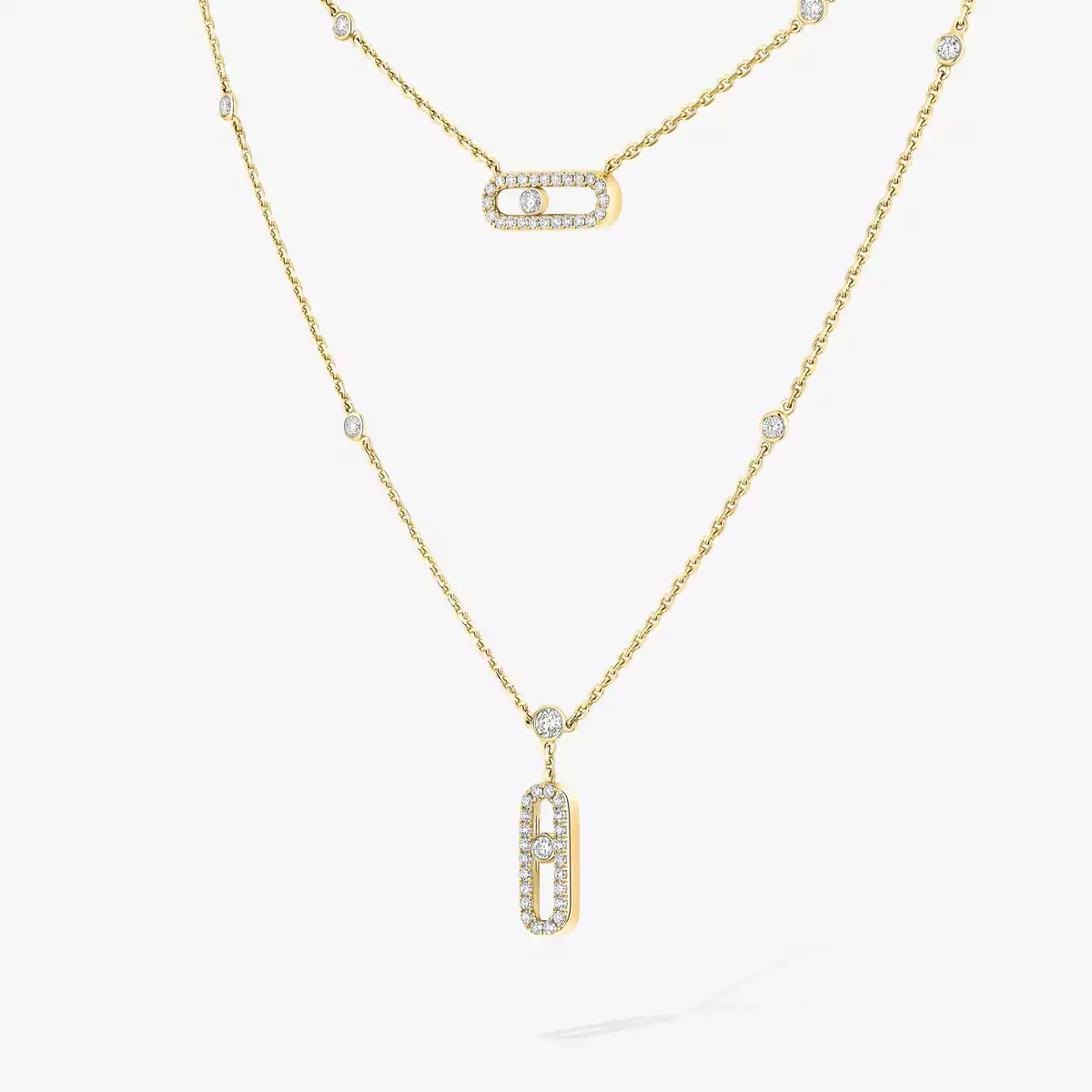 [Auream]2 Rows Rose Gold Diamond Pave_ Necklace Move Uno