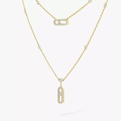 [Auream]2 Rows Rose Gold Diamond Pave_ Necklace Move Uno