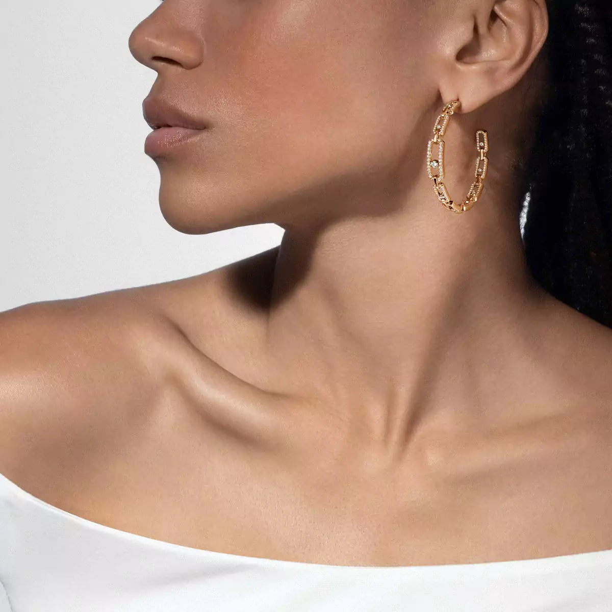 [[Auream]Move Link Diamond Hoop Earrings