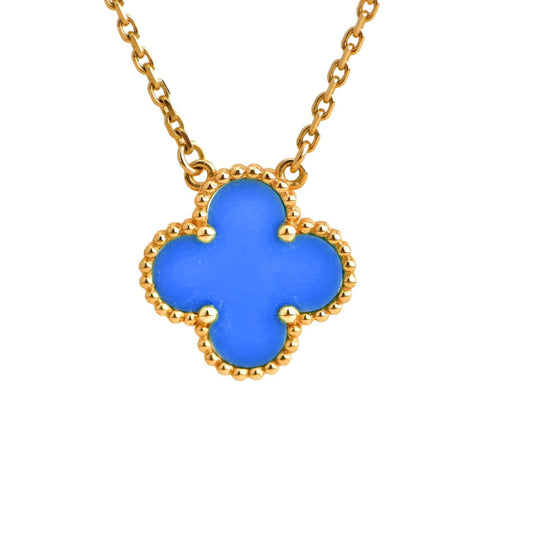 [Auream]CLOVER 15MM BLUE AGATE NECKLACE