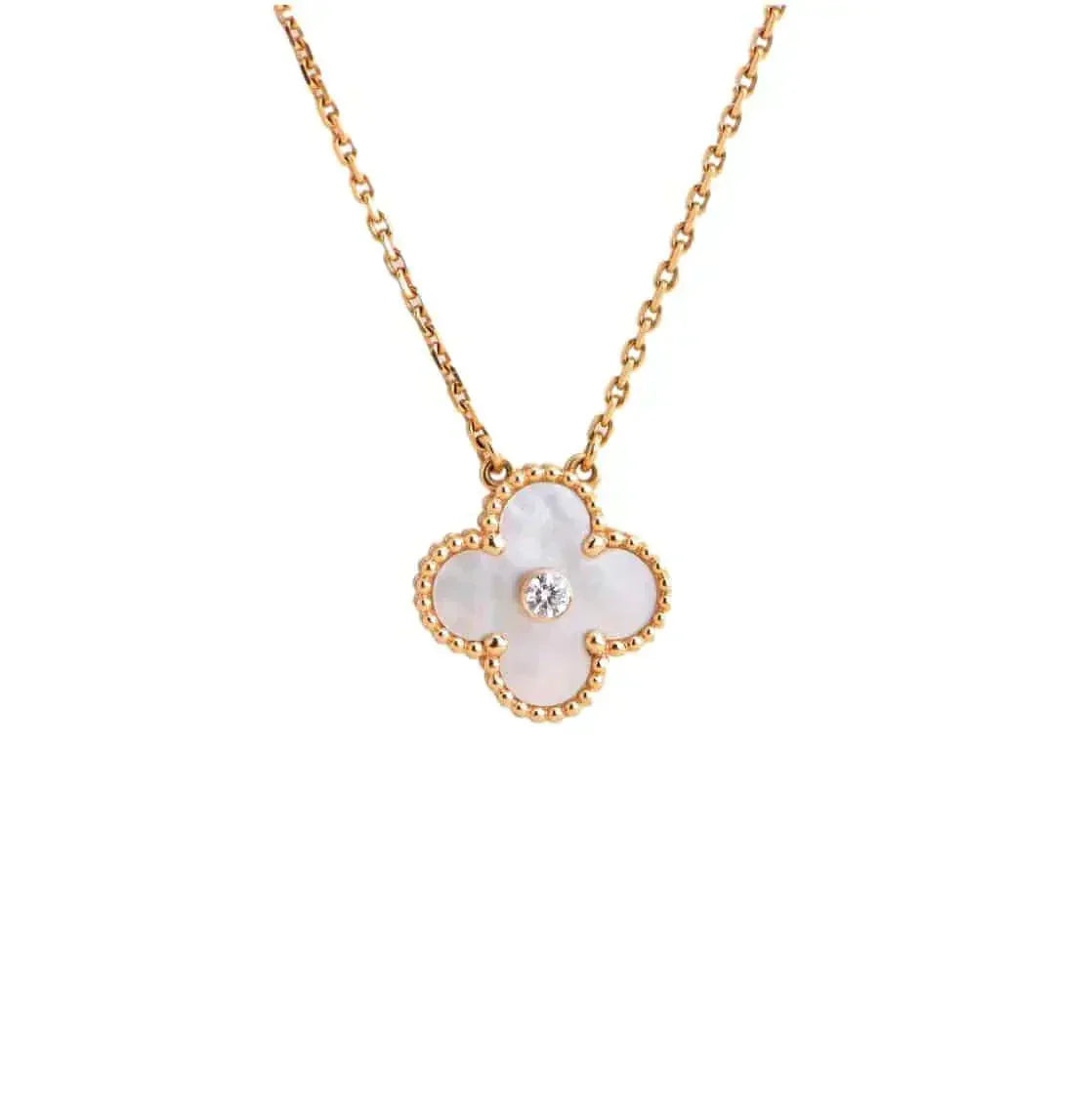 [Auream]CLOVER 15MM DIAMOND WHITE FRITILLARIA NECKLACE