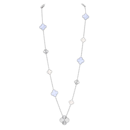 [Auream]DETACHABLE CLOVER 15(11+4) FLOWER SILVER NECKLACE SET