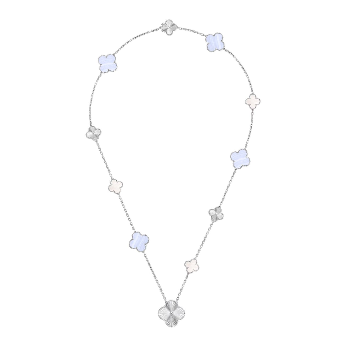 [Auream]DETACHABLE CLOVER 15(11+4) FLOWER SILVER NECKLACE SET