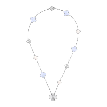 [Auream]DETACHABLE CLOVER 15(11+4) FLOWER SILVER NECKLACE SET