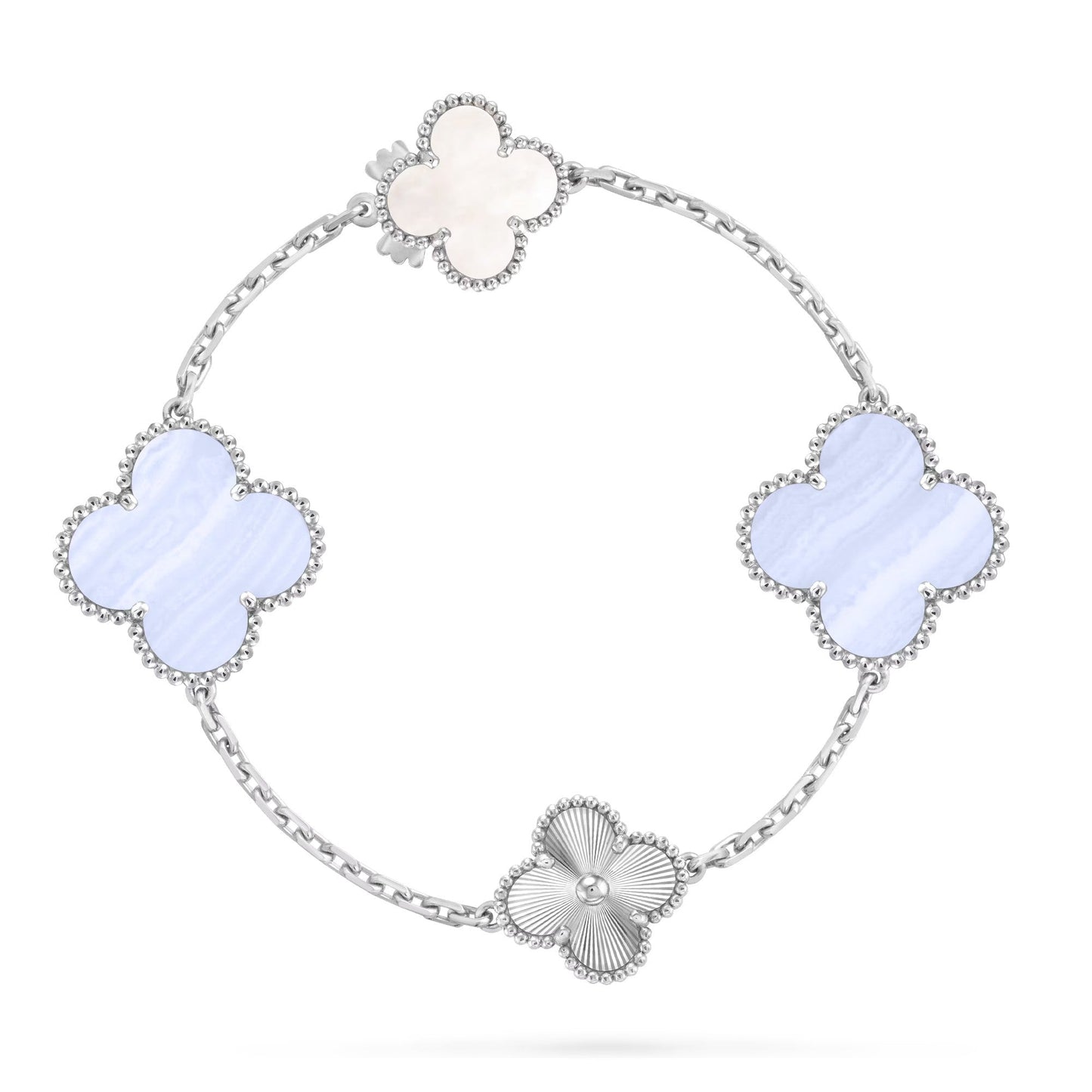 [Auream]DETACHABLE CLOVER 15(11+4) FLOWER SILVER NECKLACE SET