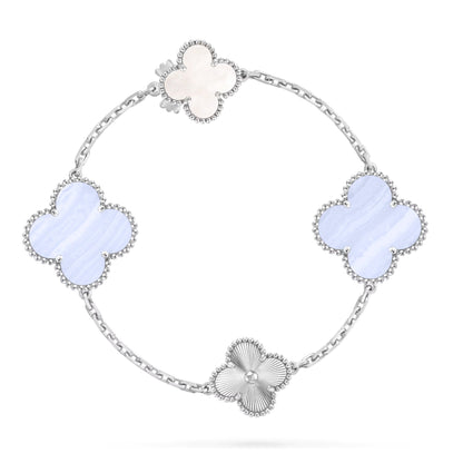 [Auream]DETACHABLE CLOVER 15(11+4) FLOWER SILVER NECKLACE SET