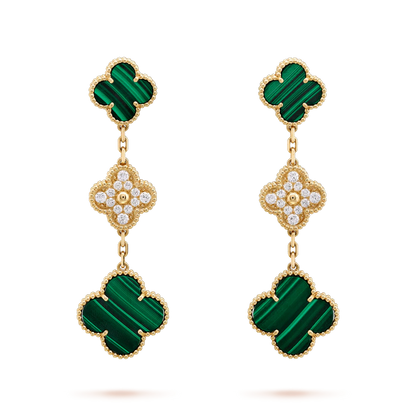 [Auream]CLOVER EARRINGS GOLD MALACHITE DIAMOND 3 MOTIF