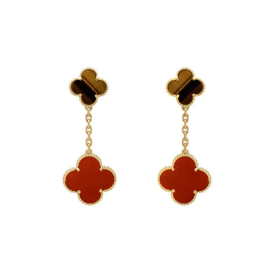 [Auream]CLOVER  2 MOTIF  TIGER EYE CARNELIAN EARRINGS