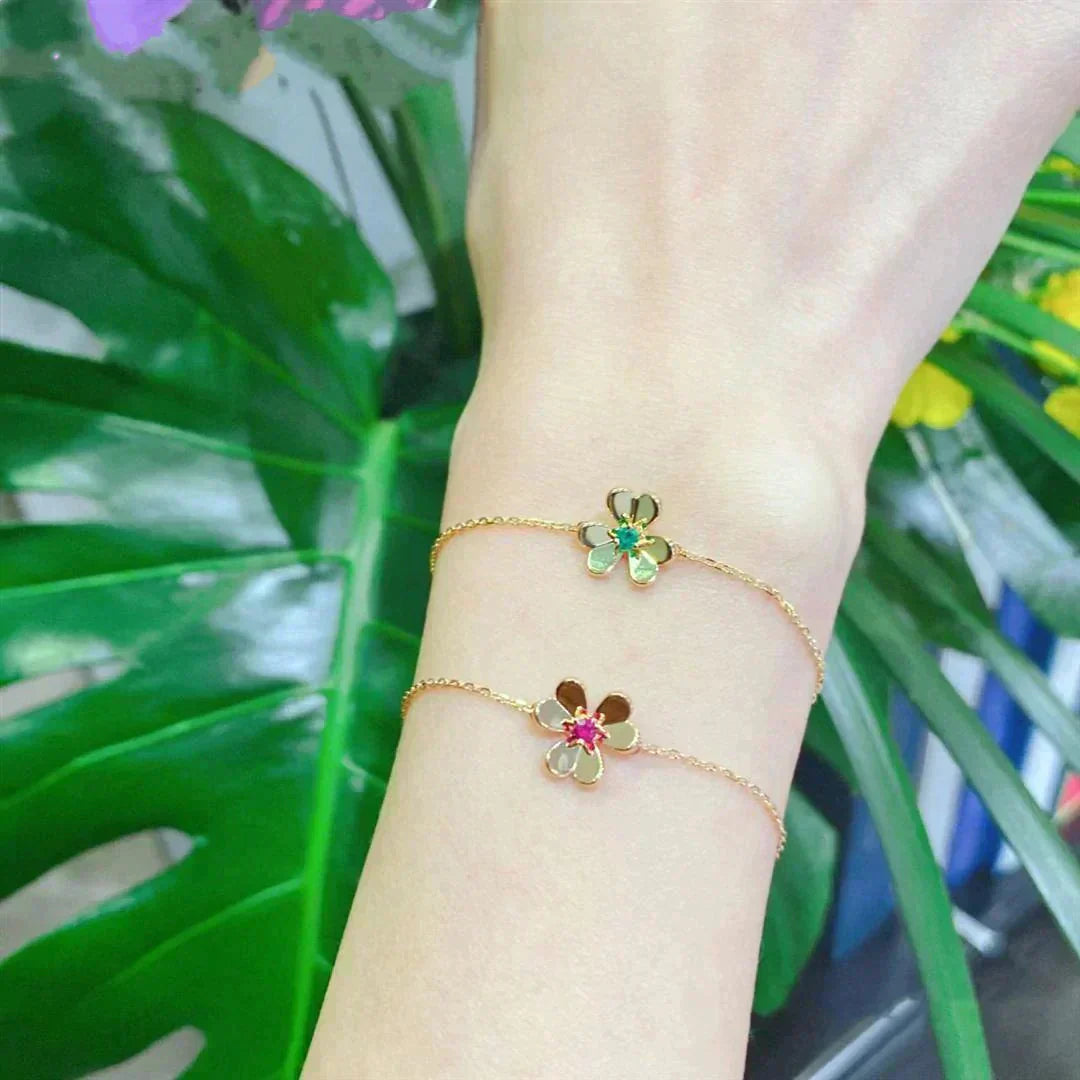 [Auream]FRIVOLE GOLD FLOWER PINK MALACHITE BRACELET