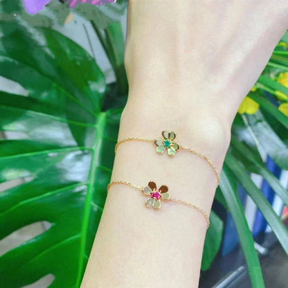 [Auream]FRIVOLE GOLD FLOWER PINK MALACHITE BRACELET