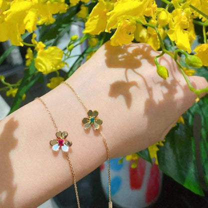 [Auream]FRIVOLE GOLD FLOWER PINK MALACHITE BRACELET