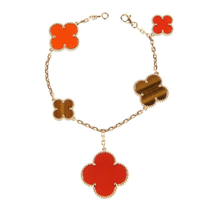 [Auream]CLOVER BRACELET 5 MOTIFS CARNELIAN TIGER EYE