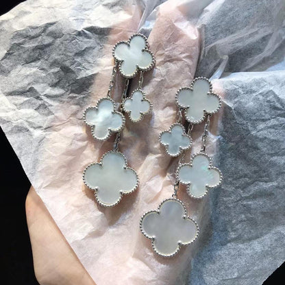 [Auream]CLOVER EARRINGS WHITE MOP 4 MOTIFS SILVER