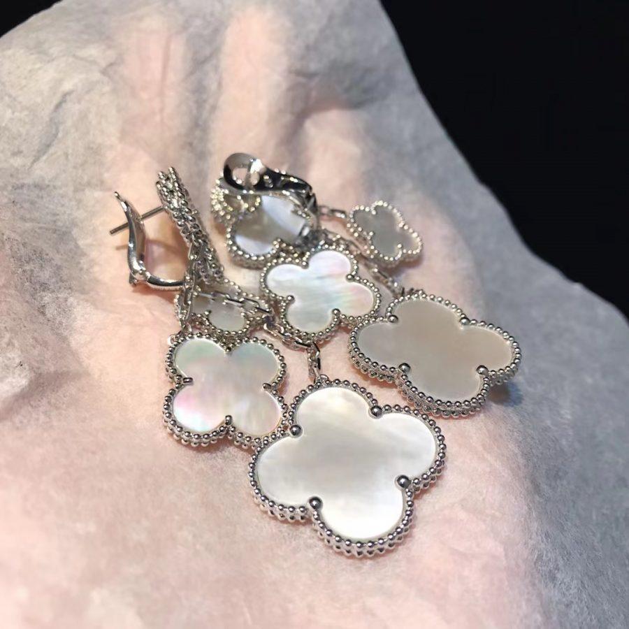 [Auream]CLOVER EARRINGS WHITE MOP 4 MOTIFS SILVER