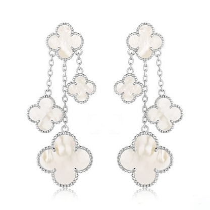 [Auream]CLOVER EARRINGS WHITE MOP 4 MOTIFS SILVER