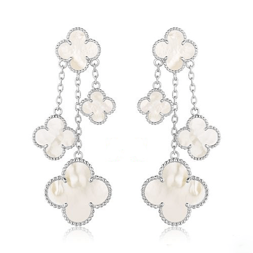 [Auream]CLOVER EARRINGS WHITE MOP 4 MOTIFS SILVER