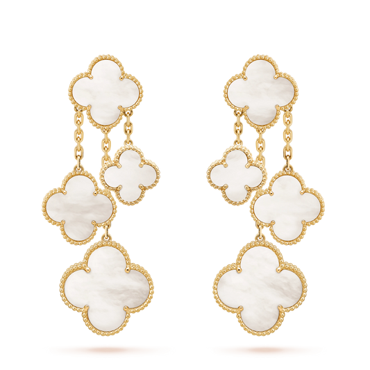 [Auream]CLOVER EARRINGS WHITE MOP 4 MOTIFS GOLD