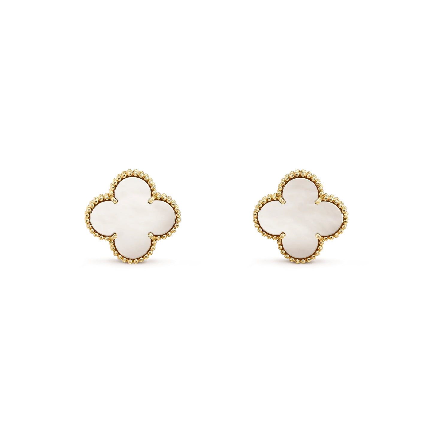 [Auream]CLOVER MEDIUM 1 MOTIFS  WHITE MOP STUD EARRINGS