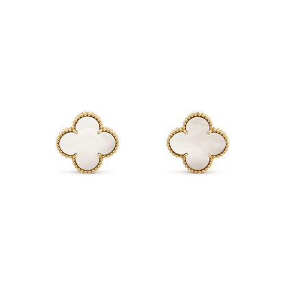 [Auream]CLOVER MEDIUM 1 MOTIFS  WHITE MOP STUD EARRINGS