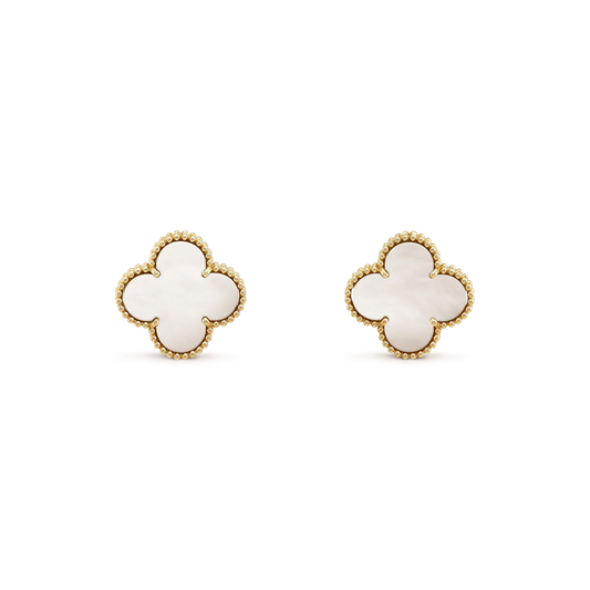 [Auream]CLOVER MEDIUM 1 MOTIFS  WHITE MOP STUD EARRINGS