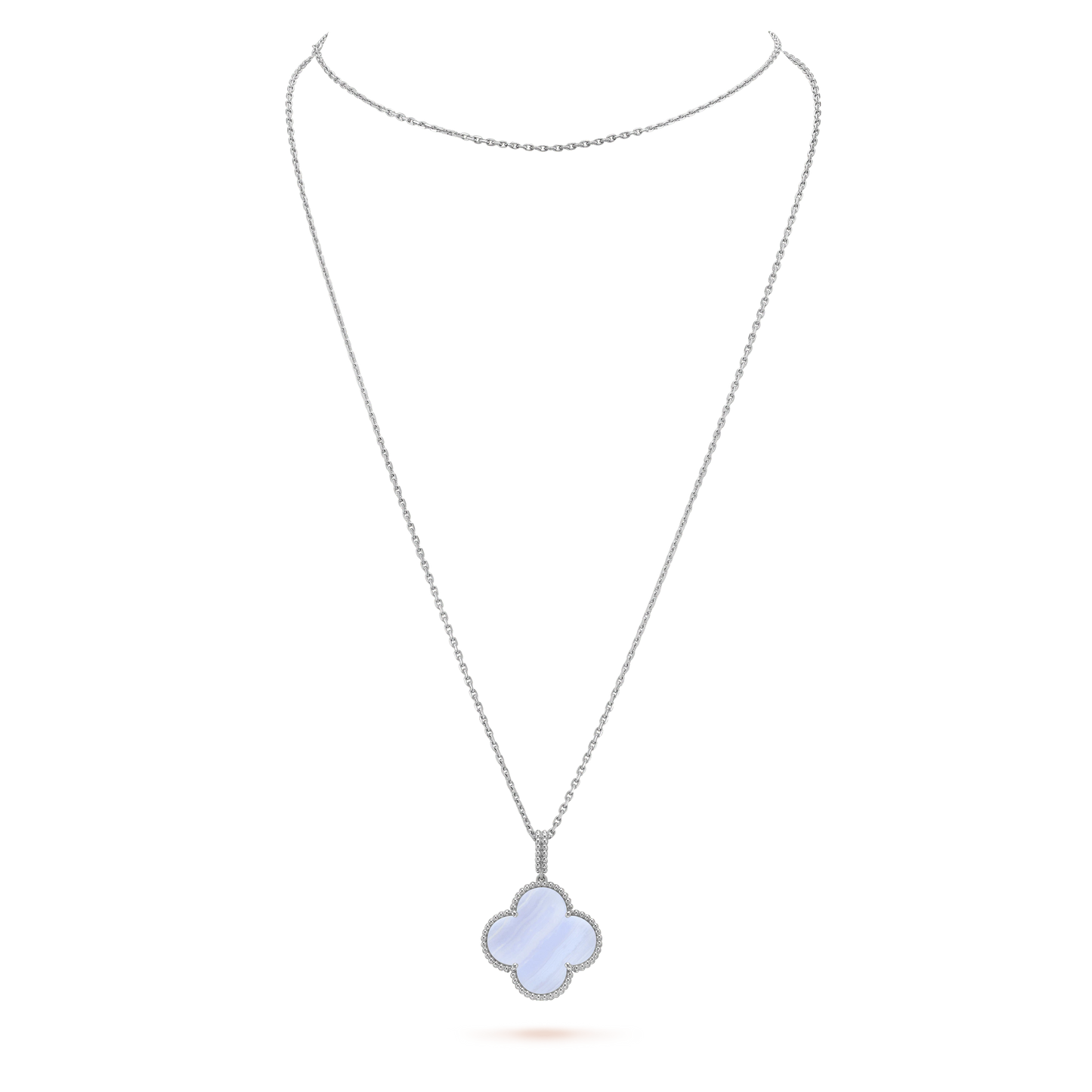 [Auream]CLOVER SILVER CHALCEDONY BIG CLOVER NECKLACE