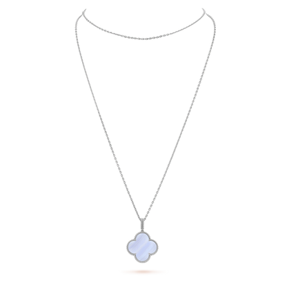 [Auream]CLOVER SILVER CHALCEDONY BIG CLOVER NECKLACE