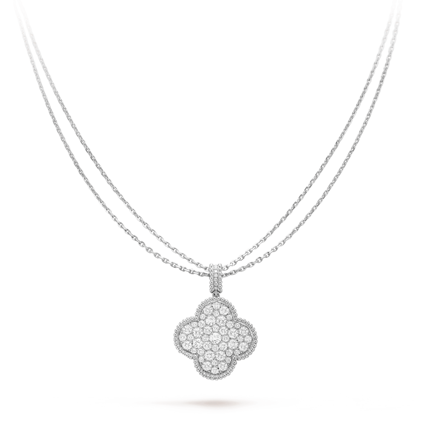 [Auream]CLOVER 25MM SILVER FULL DIAMOND BIG CLOVER NECKLACE