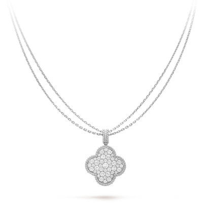 [Auream]CLOVER 25MM SILVER FULL DIAMOND BIG CLOVER NECKLACE