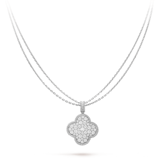 [Auream]CLOVER 25MM SILVER FULL DIAMOND BIG CLOVER NECKLACE