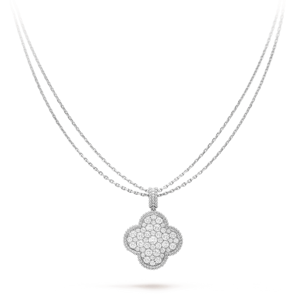 [Auream]CLOVER 25MM SILVER FULL DIAMOND BIG CLOVER NECKLACE