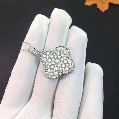[Auream]CLOVER 25MM SILVER FULL DIAMOND BIG CLOVER NECKLACE