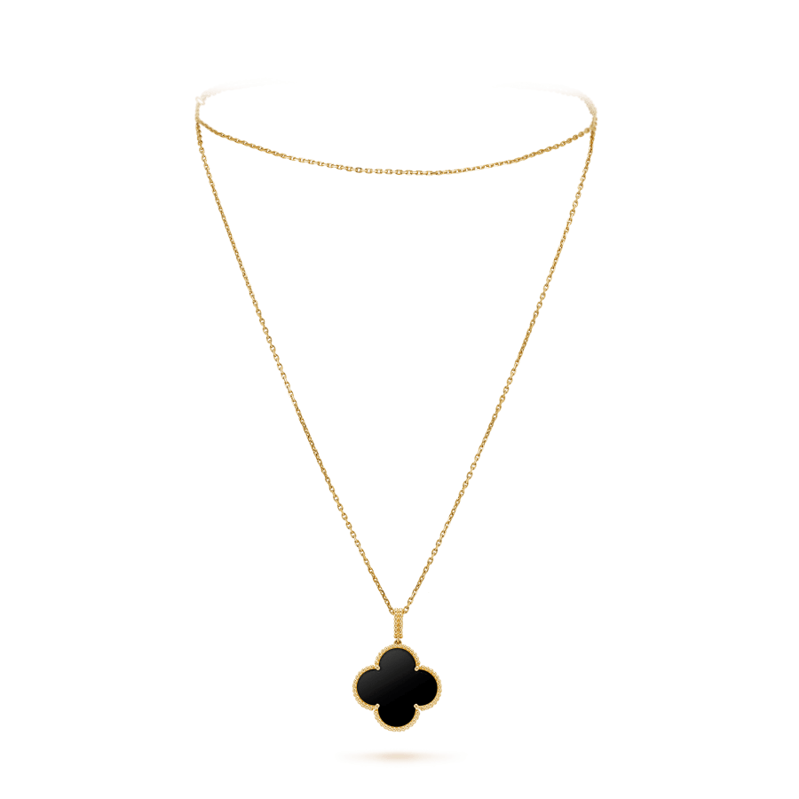 [Auream]CLOVER 25MM GOLD ONYX BIG CLOVER NECKLACE